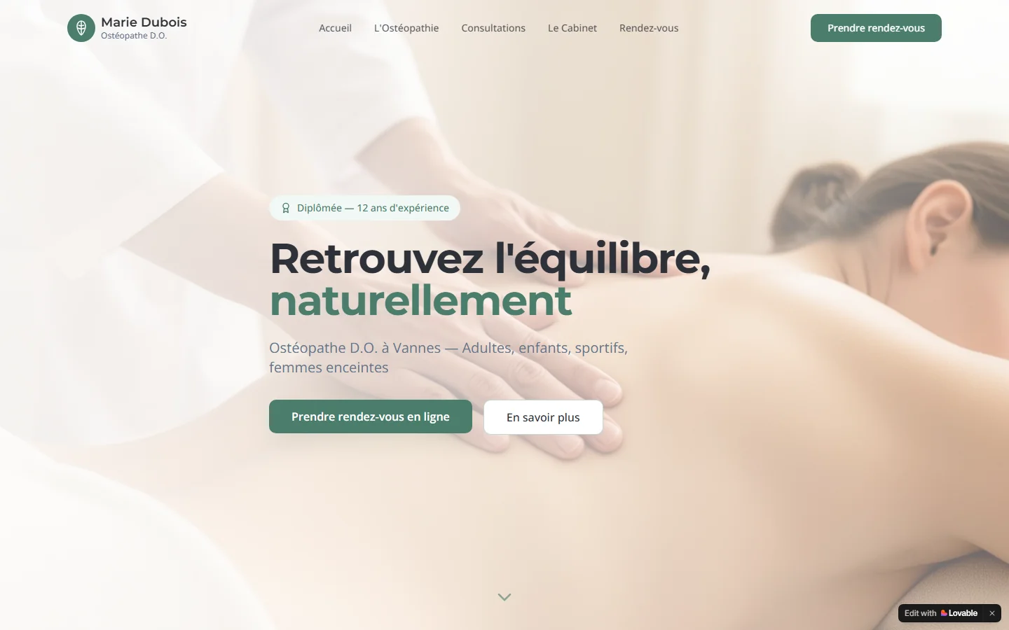 Aperçu du concept Marie Dubois Ostéopathe — Santé · Vannes (56)